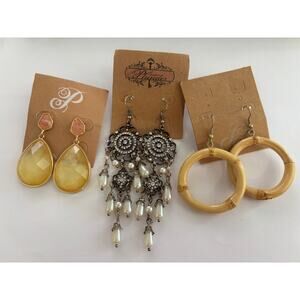 Plunder Brand Earrings Lot Faux Pearls Dangle Hoops New